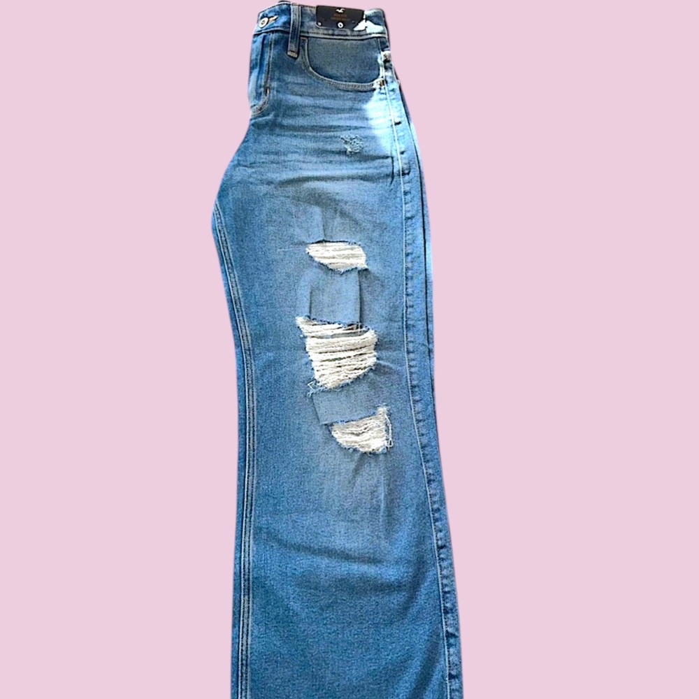 Wide Leg Baggy Jeans Ripped Detailing Medium Wash NWT